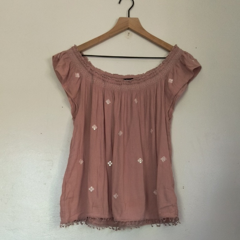 American Eagle Outfitters Bohemian Dusty Pink Flutter Sleeve Blouse Sz Med Women